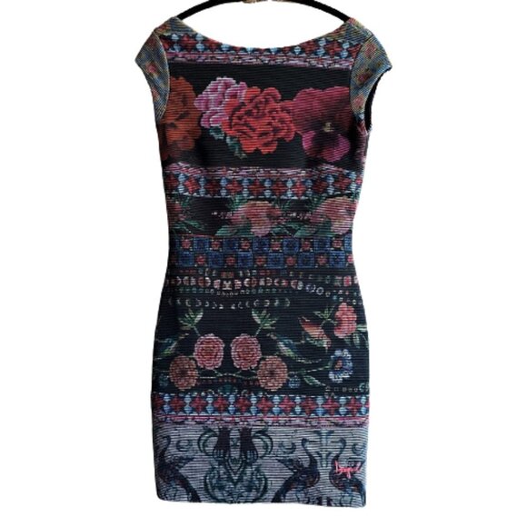 Desigual MONROE bodycon shift floral print colorful textured striped dress - Picture 11 of 16